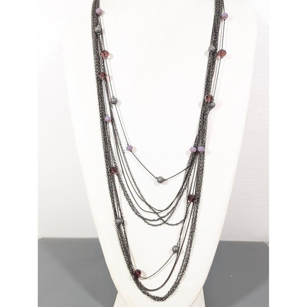 Gray Multi‎ Chain Necklace 36" Purple Glass Whimsigoth